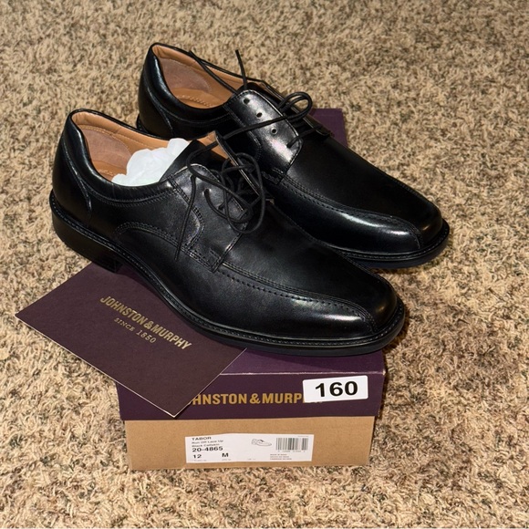 Johnston & Murphy Tabor Bike Toe Derby Dress Shoes Black Size 12 NIB Leather